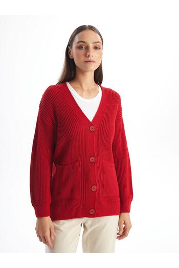 LC Waikiki LCW Vision V-neck Solid Long Sleeve Women's Knitwear Cardigan