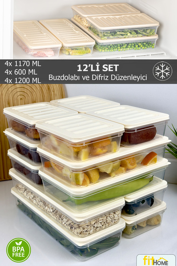 FİTHOME 12Pcs Fitbox Storage Container Refrigerator and Freezer Organizer Airtight Set