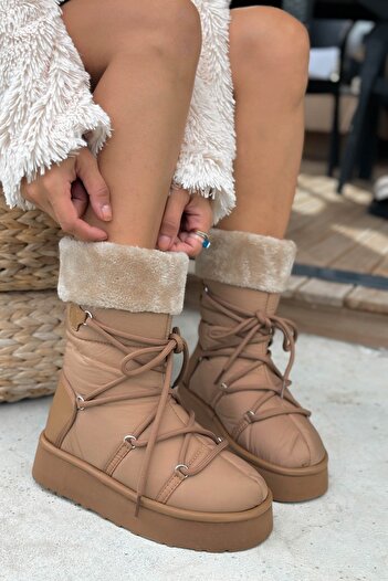 Shoebutik Γυναικείες μπότες Avila Tan Lace Detail Λούτρινο Parachute