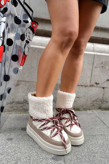 Shoebutik Iglo Beige Furry Χειμερινές Γυναικείες Μπότες