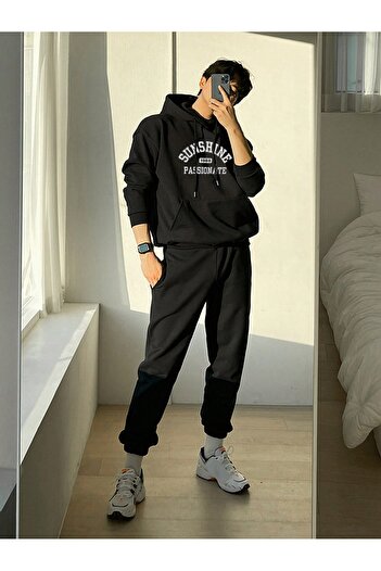 Mythologie Sunshine 1988 Sweatshirt Sweatpants Jogger - Black Printed Tracksuit Set Hooded
