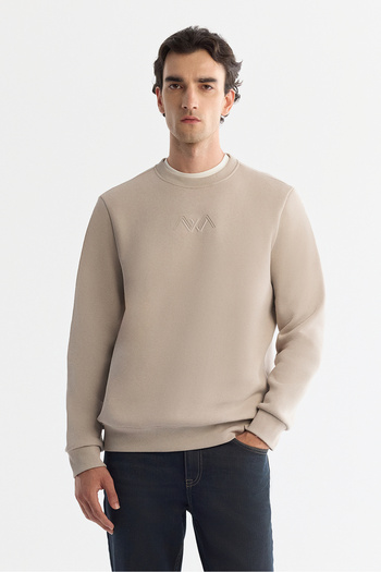 Avva Men's Stone Crew Neck 3 Thread Raised Sweatshirt B 001033