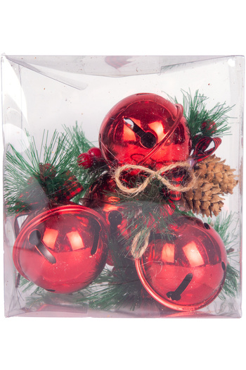 Herdekora Christmas Tree Ornament Rattle Christmas Ball Set of 4 Red 6X7 Cm.