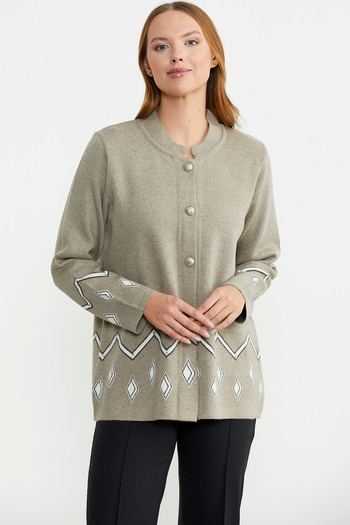 Sementa Dark Beige Wool Knitwear Jacket - Pearl Detailed