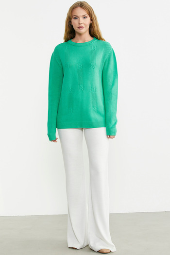 Sementa Green Patterned Crew Neck Sweater