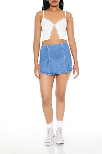 Forever 21 Pliseli Denim Mini Etek