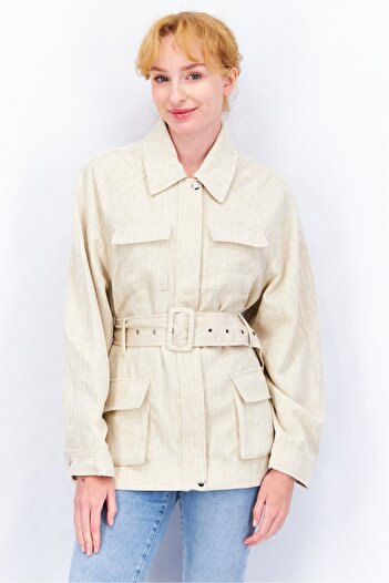 NA-KD Women Belted Twill Jacket, Beige