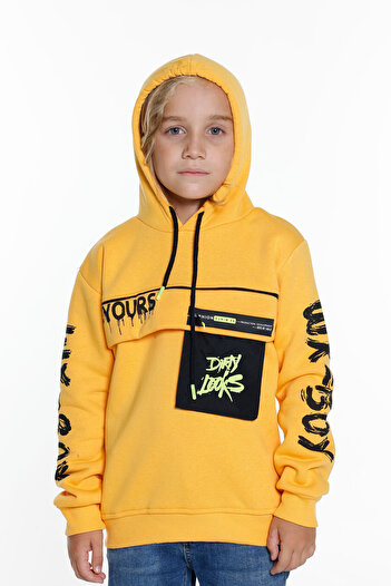 Cansın Mini Erkek Çocuk Yours Yazı Baskılı Kapşonlu Sweatshirt 14183
