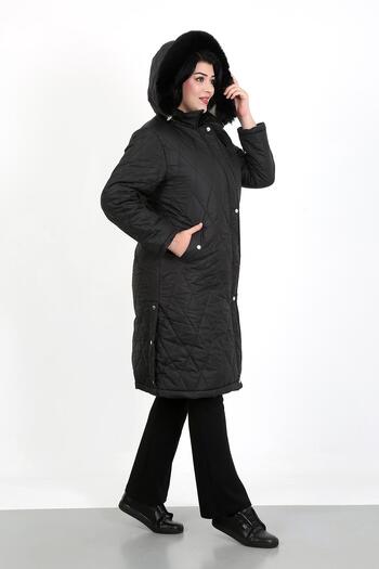 By Alba Collection Women's Black Long Jessica Quilted Large Size Coat