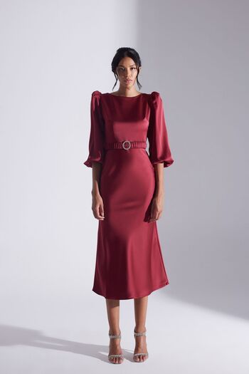 BETTY & SAM Diana Stoned Belted DARK RED ruha
