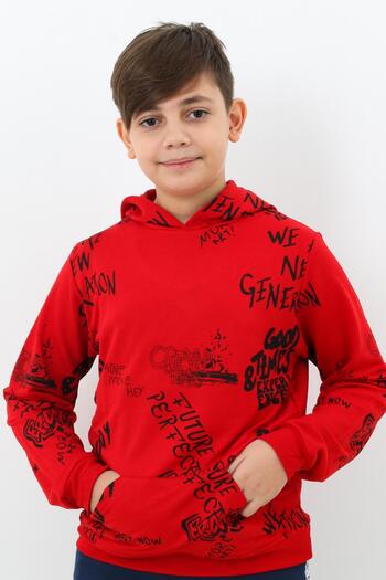 Cansın Mini Boy's Text Printed Hooded Sweatshirt 4-14Years 14020
