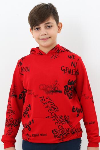Cansın Mini Boy's Text Printed Hooded Sweatshirt 4-14Years 14020