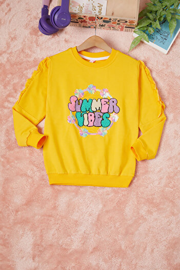 Cansın Mini Sarı Summer Yazı Nakışlı Kız Çocuk Sweatshirt 16582