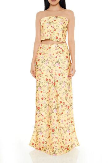 Forever 21 Çiçek Desenli Üst ve Maxi Etek Takımı