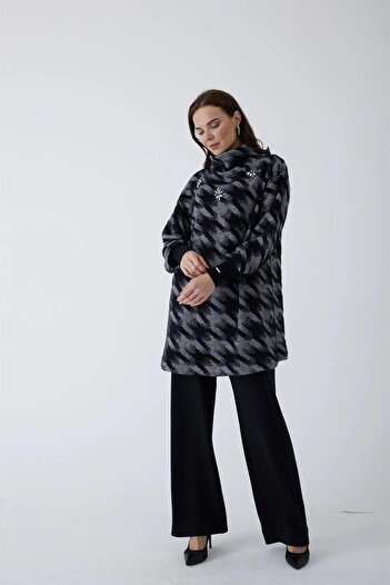 Moodbasic Houndstooth Feather Knitwear Set - Black