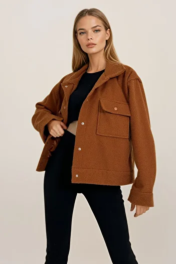 VAGGON Women's Tile Double Pocket Cashmere Coat with Snap Closure Prm1093