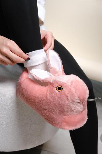 Oksit Earna Rabbit Model Inflatable Plush Women's Slippers