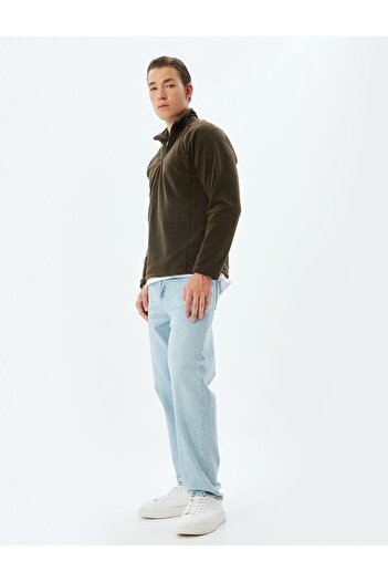 Koton Half Zip Fleece Sweatshirt Basic Long Sleeve