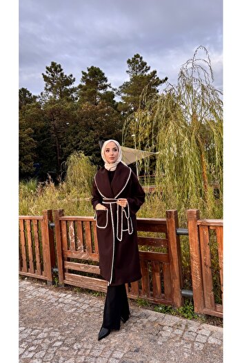 hacer ayaydın Embroidered Bathrobe Type Belted Lined Women's Coat