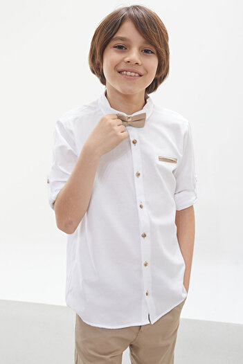 Cansın Mini Boy's White Shirt Bow Tie Suit 18127