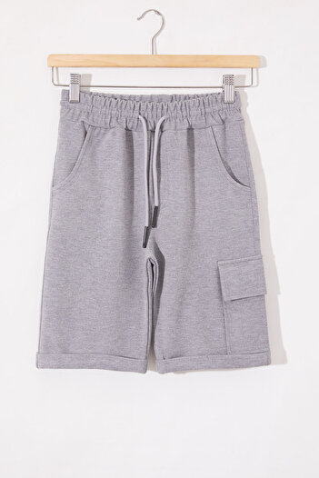 Cansın Mini Boy's Gray Straight Shorts - Single Cargo Pocket, Model 18808
