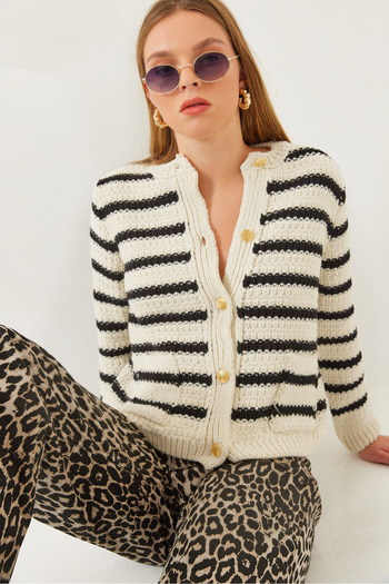 Bianco Lucci Women's Striped Cardigan 20246237