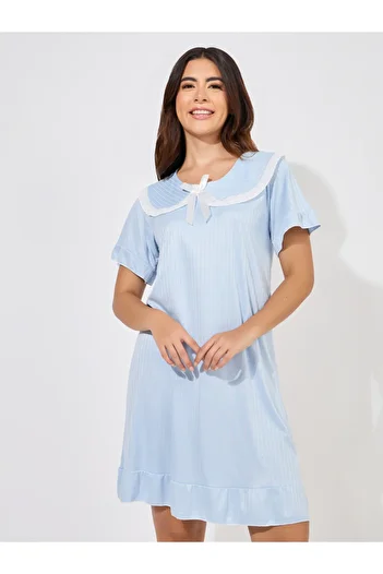Take Two By Styli Lace Trim Bow Detail Collared Nightdress
