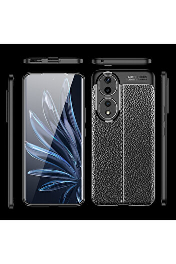 Fibaks Honor 90 Case with Camera Protruding Leather Look Stitching Pattern Protective Cover Case