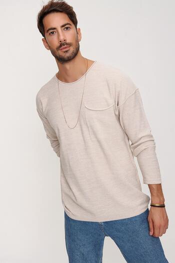 CHUBA Men's Beige Hero Bike Collar Filthy Stitching Pocket Long Sleeve Thin Knitwear Sweater 22w202