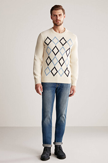 Hemington Baklava Pattern Lambswool Ecru Sweater