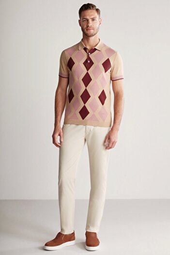 Hemington Sand Color Pink Diamond Pattern Knitwear Polo