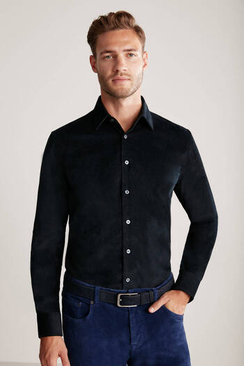 Hemington Navy Blue Slim Fit Corduroy Shirt
