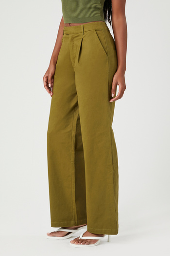 Forever 21 Twill High-Rise Straight-Leg Pantolon