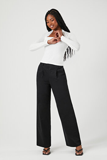 Forever 21 Twill High-Rise Straight-Leg Pantolon
