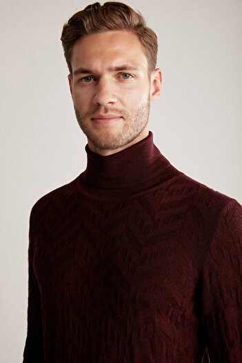 Hemington Silk Blend Turtleneck Claret Red Merino Wool Knitwear
