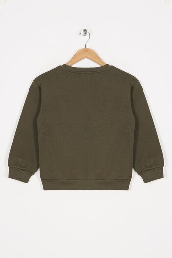 zepkids Crew Neck Long Sleeve California Text Printed Khaki Color Girl's Sweatshirt