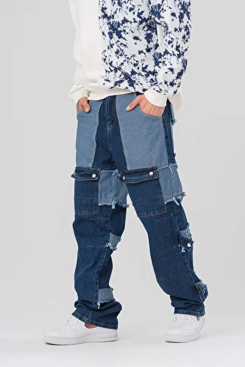 go gang own Overalls Baggy Pants with Patch and Pocket Detail