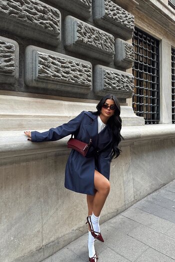 Eyyo Navy Blue Pyrena Short Trench Coat Ate-1569