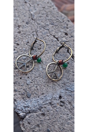 azra takı tasarım Handmade Peace Symbol, Ethnic, Women's Earrings