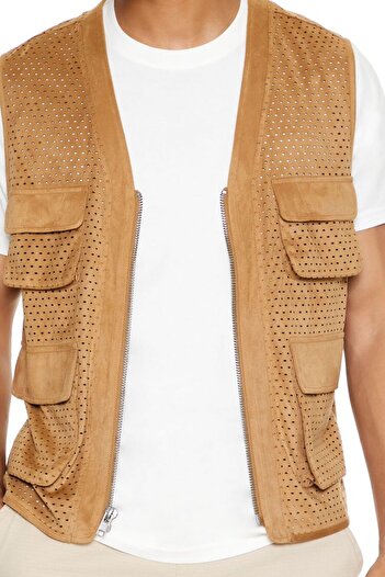 Forever 21 Delikli Sentetik Süet Kargo Yelek