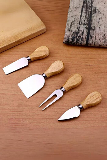 FORSEİ LUCA Bamboo Handle Stainless Steel 4-Piece Cheese Knife Set Breakfast Knife Set