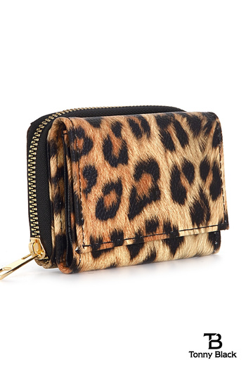 Tonny Black Original Women's Multi-Eye Stylish Card Holder Wallet with Plenty of Card Holders Coin & Paper Money Compartment Leopard Pattern