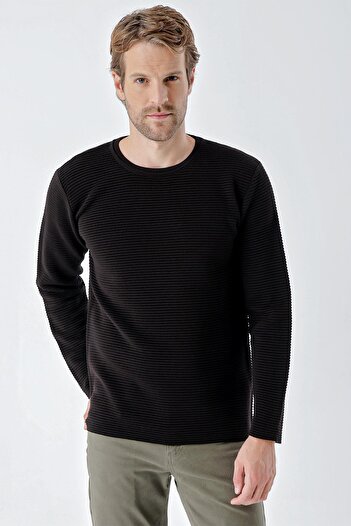 CHUBA Men's Crew Neck Standard Fit Textured Casual Knitwear Sweater Black 24W201