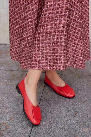 NILUFARR Rilinda Red Genuine Leather Women's Ballerinas