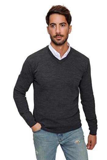 CHUBA Men's Anthracite V-Neck Knitwear Sweater 20w151