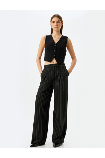 Koton Linen Viscose Blended Buttoned V-Neck Blazer Vest