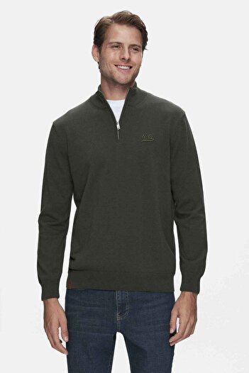 UCLA Fred Green Half Zipper Stand Collar Embroidered Standard Fit Men's Knitwear