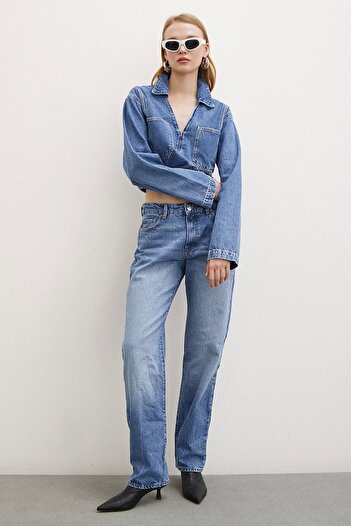 Never more High Waist Five Pockets Blue Regular Fit Jeans