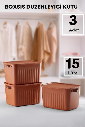 Bayev Boxs 3 Pieces 15 Lt Organizer Box with Lid Storage Decorative In-Cabinet Organizer