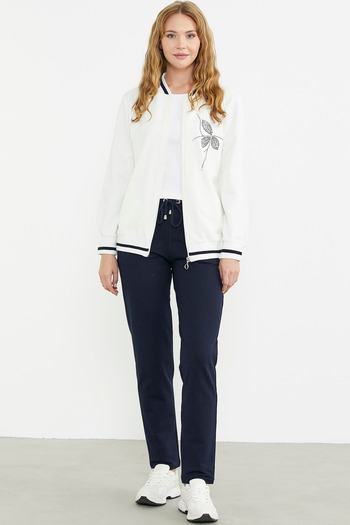 Sementa Zippered Knitwear Combination Tracksuit Set - Ecru